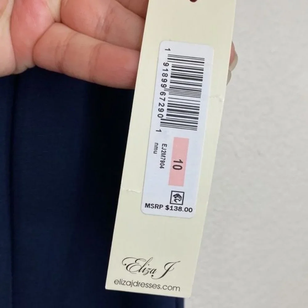 Eliza J NWT Fit to Flare Navy Color block Dress Size 10 - Picture 5 of 12
